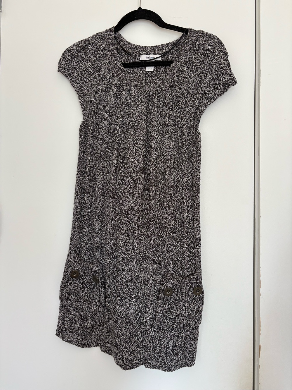 Style & Co. Black and White Marled Knit Short Sleeve Sweater Dress